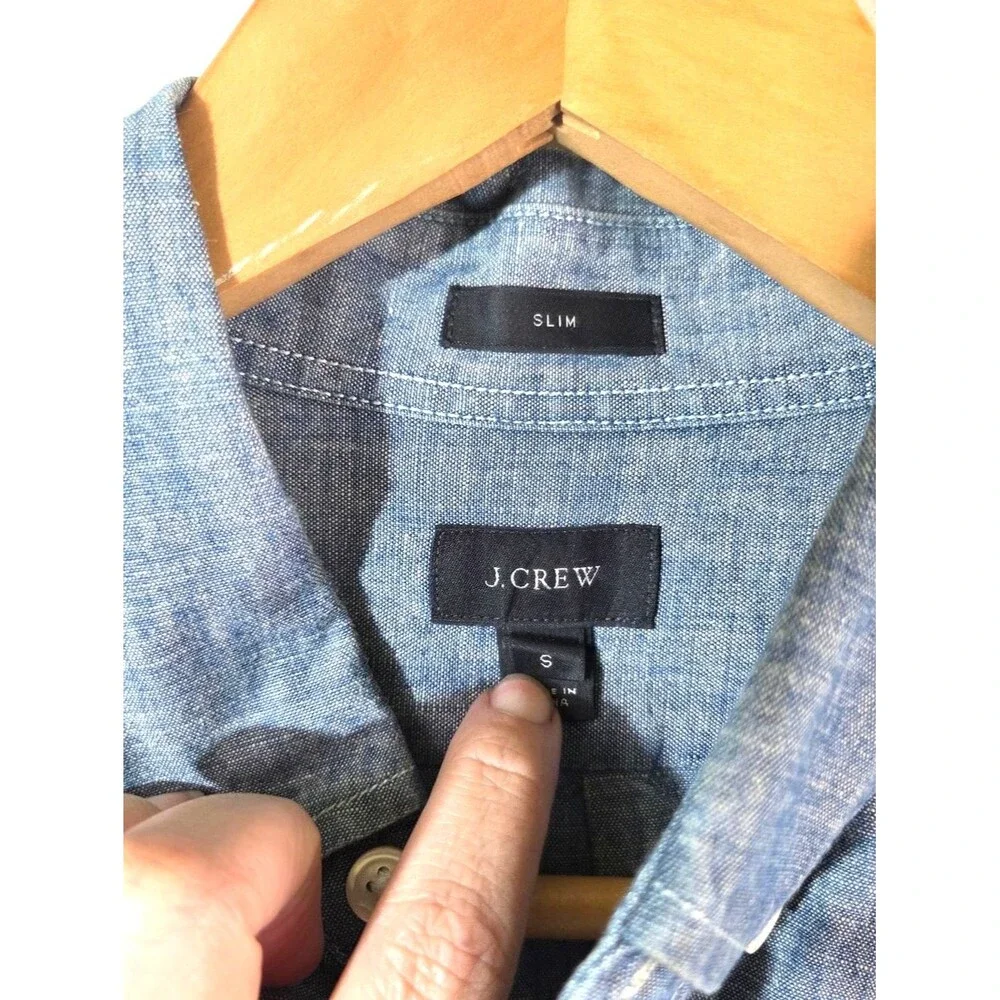 J.Crew Slim Chambray Button Front Shirt Men’s Small Blue Cotton Long Sleeve